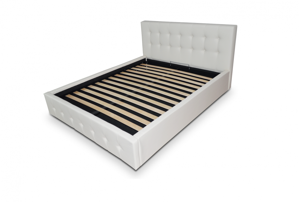 Pat tapitat cu piele ecologica 160 x 200 , cu somiera fixa, Culoare Alb, Hans