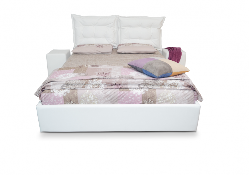 Pat Tapitat Otto, Piele Ecologica, Cu Somiera Fixa, 90X200, Culoare Alb