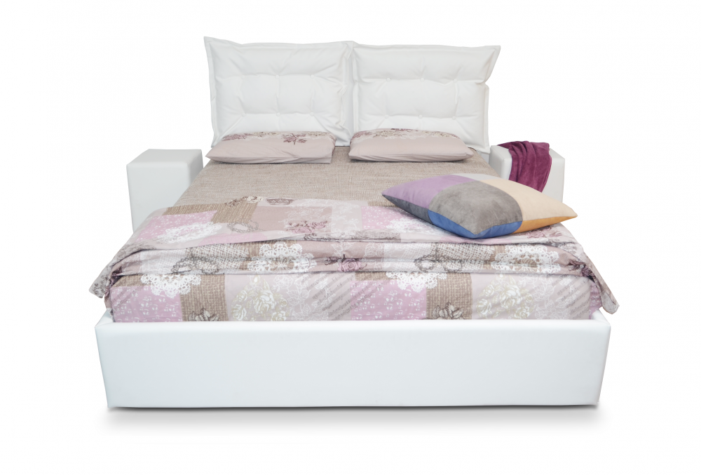 Pat Tapitat Otto, Modular, Piele Ecologica, Cu Sertar Lenjerii Si Somiera Rabatabila, 140X200, Culoare Alb