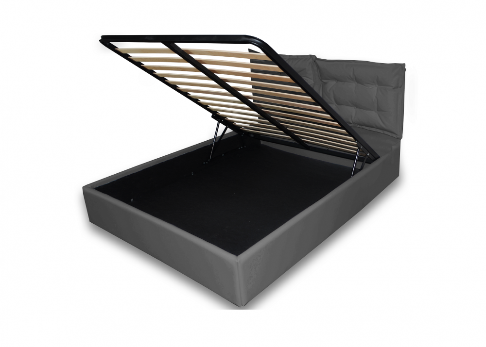 Pat tapitat cu piele ecologica, 200 x 200, cu sertar lenjerii si somiera rabatabila,  Culoare Gri, Otto