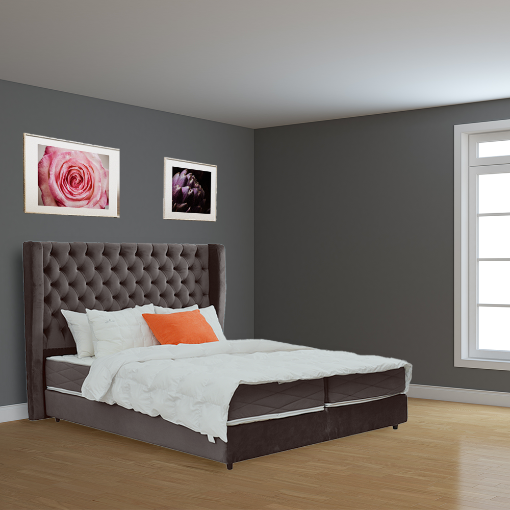 Pat tapitat, American cu Boxspring, 140x200, Roland, Gri