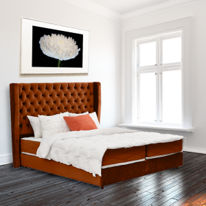 Pat Tapitat, American Cu Boxspring, 180X200, Roland, Caramiziu - 1 Pat Tapitat, American Cu Boxspring, Roland, Ortopedicus