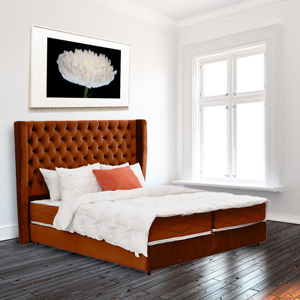 Pat tapitat, American cu Boxspring, 90x200, Roland, Caramiziu