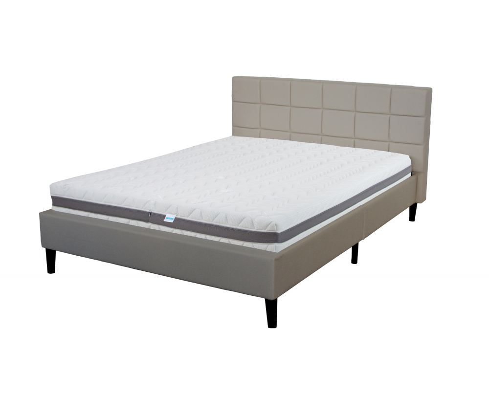 Pat tapitat cu piele ecologica cu somiera fixa 180x200, Hanna, culoare bej