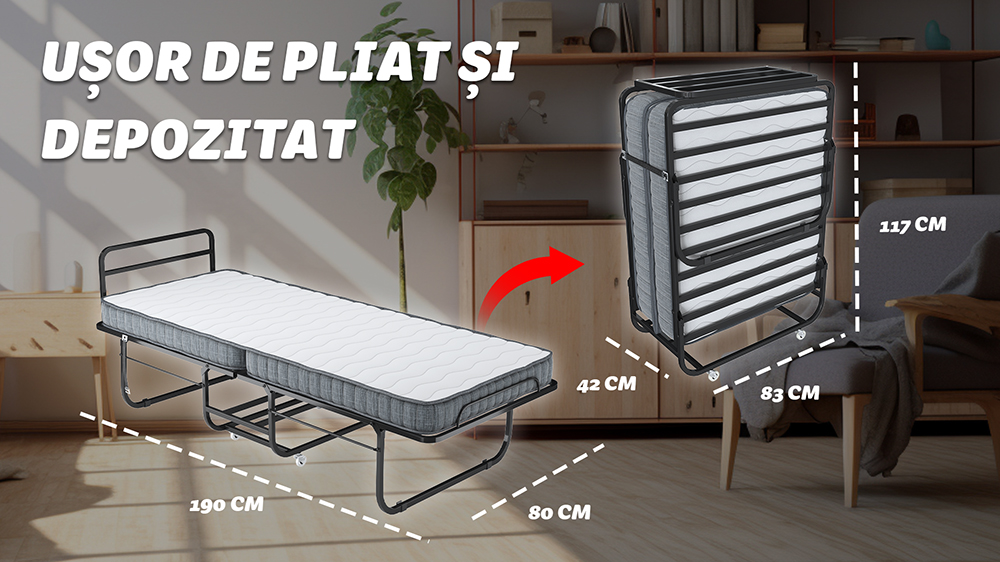 Pat Pliabil Cu Cadru Metalic Si Saltea, 80X190- Fold &Amp; Go - 2 Pat Pliabil Cu Cadru Metalic Si Saltea- Fold &Amp; Go