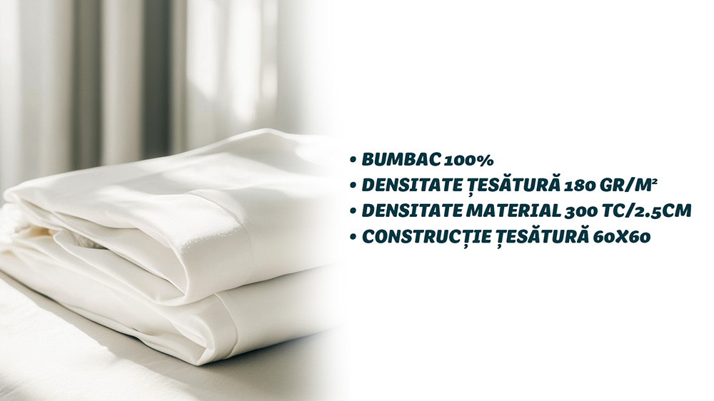 Lenjerie De Pat 100% Bumbac Satinat, Alba