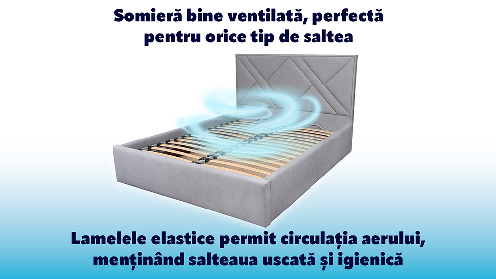 Pat Tapitat Cu Lada De Depozitare Si Cadru Metalic- Victoria