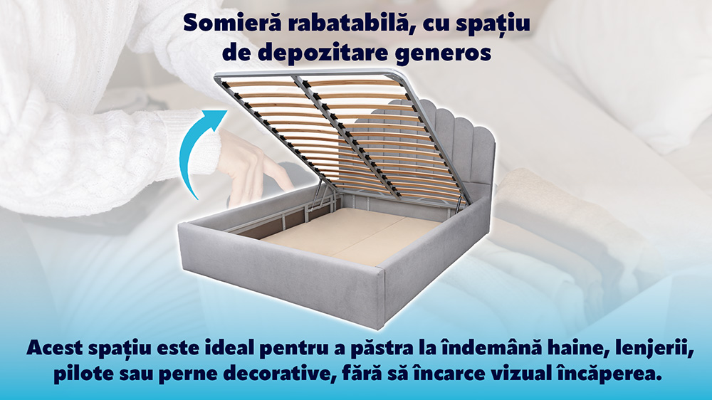 Pat Tapitat Cu Lada De Depozitare Si Cadru Metalic- Iris